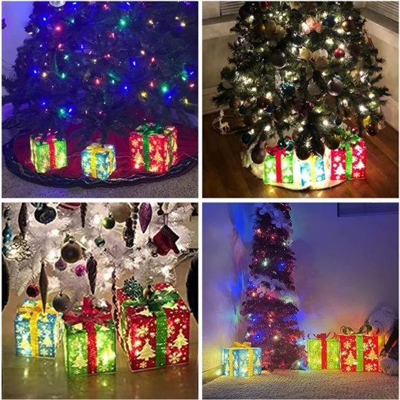 Set of 3 Christmas Lighted Gift Boxes, 60 LED Light up...